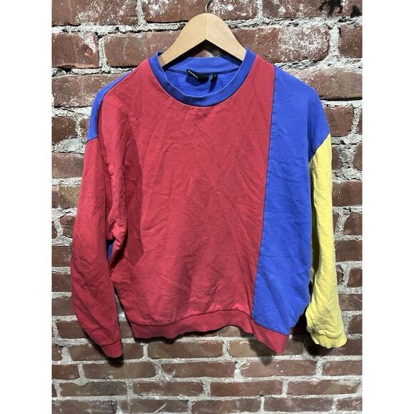 ASOS Design Colorblock Crewneck Sweatshirt Small Red Blue - Picture 1 of 6
